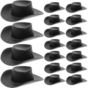 jojofuny 20 Pcs Plastic Mini Hat, Cute Mini Western Hats, Mini Hats DIY Craft for Dollhouse Decorations Miniature Doll Hats Doll Dress Up Party Accessories(Black)