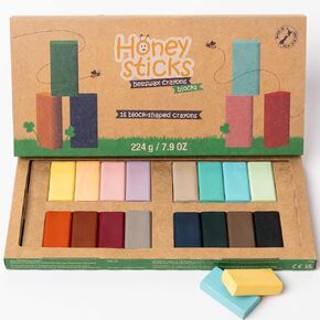 Honeysticks Block Crayons (16 Pack), Non Toxic Crayons for Kids, Toddlers, Made from Pure Beeswax and Food-Grade Colors, Long Lasting Jumbo Crayons for Drawing, Coloring, Preschool Art Supplies