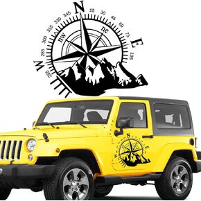 Car Decals Compass with Mountain Hood Stickers Waterproof Vinyl Hood Decals Car Side Decals and Graphics Compass Hood Decals for RV Truck SUV Car Exterior Decoration 1 PCS (Black)