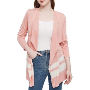 Urban CoCo Women's Lightweight Long Sleeve Irregular Open Front Cardigan Striped Knit Sweaters