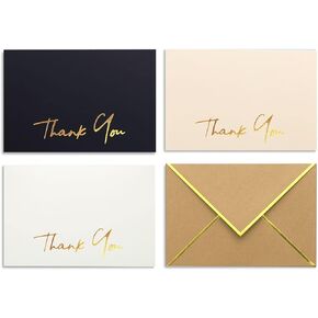 Winoo Design Heavy Duty Thank You Cards with Envelopes - 36 PK - Gold Thank You Notes 4x6 Inches Thank You Cards Wedding Thank You Cards Small Business Graduation Bridal Shower Black and Off White