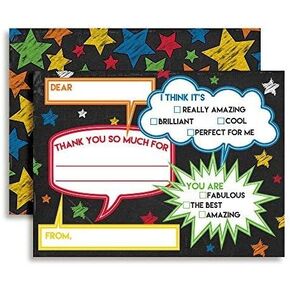 Chalkboard Speech Bubble Birthday Thank You Notes for Kids, Ten 4" x 5.5" Fill In The Blank Cards with 10 White Envelopes by AmandaCreation…