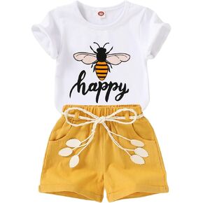 YOUNGER TREE Toddler Baby Girls Clothes Watermelon T-shirt + Linen Shorts with Belt Cute Summer Short Set