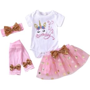 XIFAMNIY Baby Girl Half 1st 2nd Birthday Outfit Newborn 1 Year Unicorn Onesie Tutu Dress Headband Legging Socks