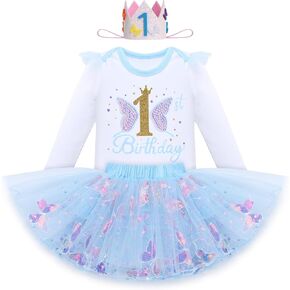 IDOPIP Butterfly 1st Birthday Outfit Baby Girl Sequin Butterfly Romper Tutu Skirt Headband Costume for Cake Smash Photo Shoot