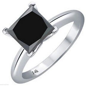 1/2-10 Carat Total Weight Princess 14K Yellow Gold Black Diamond Ring (AAA Quality)