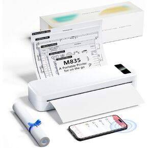 طابعة بدون حبر مطورة، طابعات M835 المحمولة لاسلكية للسفر، طابعة متنقلة تعمل بتقنية البلوتوث الحرارية المدمجة 300 نقطة في البوصة للهواتف الذكية التي تعمل بنظام Android iOS والكمبيوتر المحمول iPad، Letter/A4/4/3/2" in Kuwait