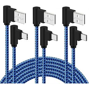 3 Pack 6FT 90 Degree Right Angle Braided Type C Fast Charging Cable USB-C Quick Charger Power Cord Rapid Charge 2.0 3.0 for Samsung Galaxy S8 S9 S10 S20 5G Note 8 9 LG V20 V30 V40 V50 V60 Stylo 4 5 6