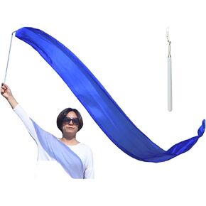 Winged Sirenny 98" Hand Painted Flowy Silk Ribbon Streamer with a Telescopic Rod, Church Liturgical Praise, Worship Adoration Dance Ribbon Banner