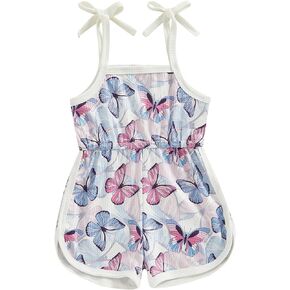 MAYUMMPY Toddler Baby Girl Summer Clothes Jumpsuit Cartoon Flower Sleeveless Sling Tie-Up Shorts Ribbed Overalls Romper