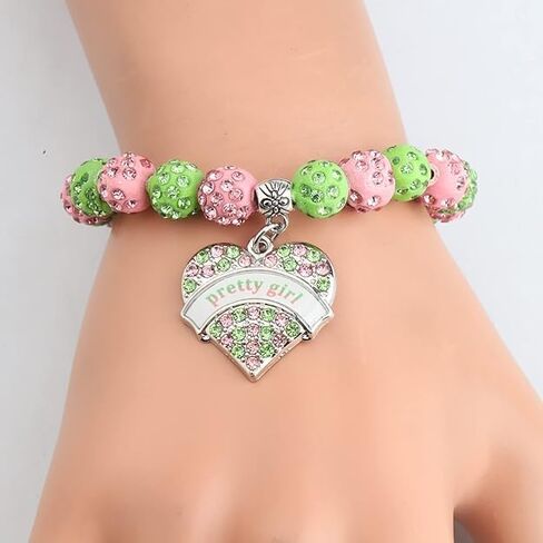Graduation Sorority Gifts Bracelet Pink and Green Bead Bracelet Alpha Kappa A Greek Paraphernalia Sorority Jewelry Gifts in Saudi Arabia