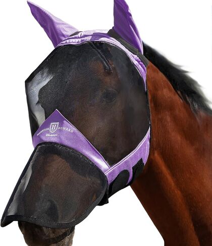 Harrison Howard Pro Luminous Horse Full Face Fly Mask Large Eye Space Long Nose with Ears UV Protection for Horse Coral Orange S in Kuwait