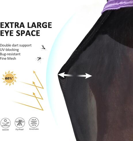 Harrison Howard Pro Luminous Horse Full Face Fly Mask Large Eye Space Long Nose with Ears UV Protection for Horse Coral Orange S in Kuwait