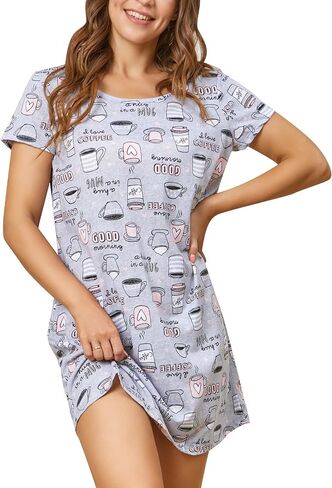 PNAEONG 2 Pack Nightgowns for Women Short Sleeves Sleepwear Plain/Color Print Pajama Dress in Saudi Arabia