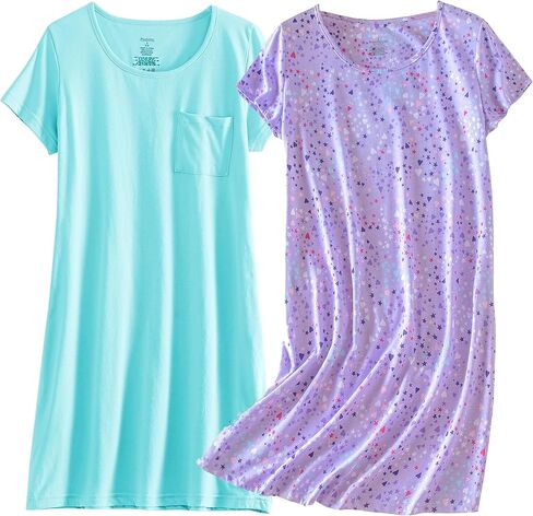 PNAEONG 2 Pack Nightgowns for Women Short Sleeves Sleepwear Plain/Color Print Pajama Dress in Saudi Arabia