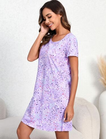 PNAEONG 2 Pack Nightgowns for Women Short Sleeves Sleepwear Plain/Color Print Pajama Dress in Saudi Arabia