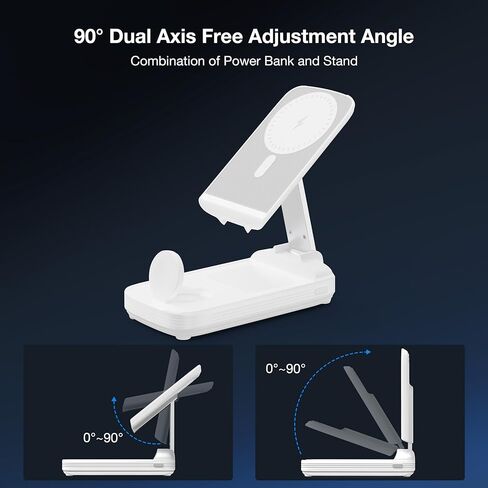 شاحن متنقل DOKYW بقدرة 10000 مللي أمبير في الساعة لسلسلة iPhone 15/14/13/12 وساعة Apple وAirpods، قاعدة شحن 3 في 1 لأجهزة Apple، حزمة بطارية لهاتف iPhone، قابلة للطي، أبيض in Kuwait