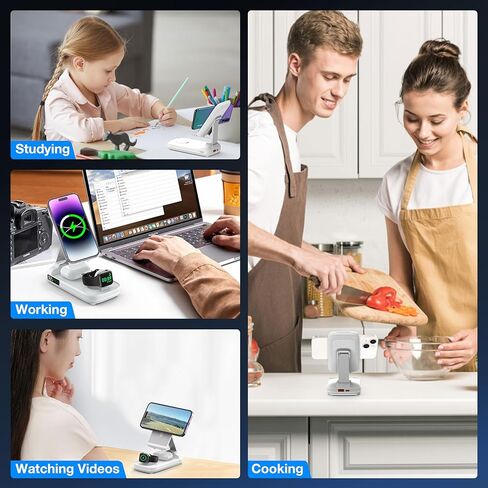 شاحن متنقل DOKYW بقدرة 10000 مللي أمبير في الساعة لسلسلة iPhone 15/14/13/12 وساعة Apple وAirpods، قاعدة شحن 3 في 1 لأجهزة Apple، حزمة بطارية لهاتف iPhone، قابلة للطي، أبيض in Kuwait