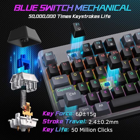 لوحة مفاتيح ميكانيكية للألعاب، لوحة مفاتيح كاملة الحجم بإضاءة خلفية RGB 104 مفاتيح مع مقبض للوسائط المتعددة، أغطية مفاتيح مزدوجة، مقاومة كاملة للظلال، لوحة مفاتيح كمبيوتر سلكية بمفتاح أزرق لأجهزة Windows PC Mac Xbox Gamer in Kuwait