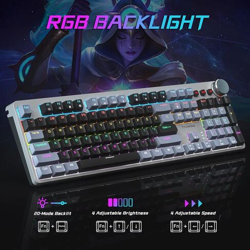 لوحة مفاتيح ميكانيكية للألعاب، لوحة مفاتيح كاملة الحجم بإضاءة خلفية RGB 104 مفاتيح مع مقبض للوسائط المتعددة، أغطية مفاتيح مزدوجة، مقاومة كاملة للظلال، لوحة مفاتيح كمبيوتر سلكية بمفتاح أزرق لأجهزة Windows PC Mac Xbox Gamer in Kuwait