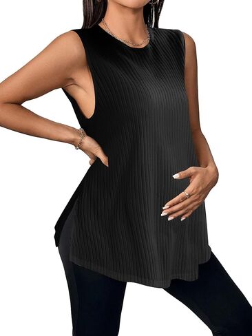 OYOANGLE Women's Maternity Casual Sleeveless Sleep Tee Split T-Shirt Pregnancy Tank Top in Saudi Arabia