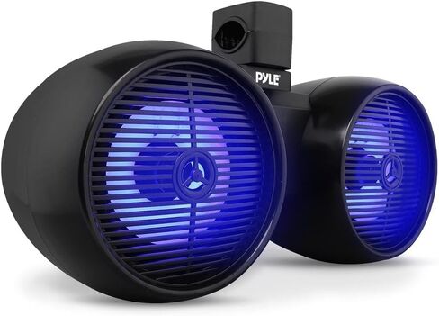 Pyle Dual Waterproof Off-Road Speakers - 8" 300W 2-Way Marine Wakeboard Tower Sound System w/LED Light, Full Range Outdoor Stereo Speaker for Car, ATV, UTV, Jeep, Boat, includes Brackets (Black) in Kuwait