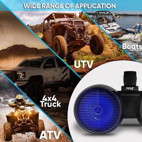 Pyle Dual Waterproof Off-Road Speakers - 8" 300W 2-Way Marine Wakeboard Tower Sound System w/LED Light, Full Range Outdoor Stereo Speaker for Car, ATV, UTV, Jeep, Boat, includes Brackets (Black) in Kuwait