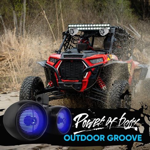 Pyle Dual Waterproof Off-Road Speakers - 8" 300W 2-Way Marine Wakeboard Tower Sound System w/LED Light, Full Range Outdoor Stereo Speaker for Car, ATV, UTV, Jeep, Boat, includes Brackets (Black) in Kuwait