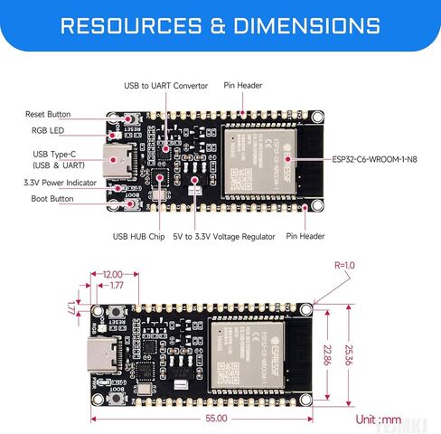3 قطع ESP32-C6 لوحة تطوير ESP32 C6 متحكم مدمج واي فاي 6 وبلوتوث 5، فلاش 8 ميجابايت ESP32-C6-WROOM-1-N8 وحدة 160 ميجاهرتز RISC-V 32 بت معالج أحادي النواة للمنزل الذكي IoT in Kuwait