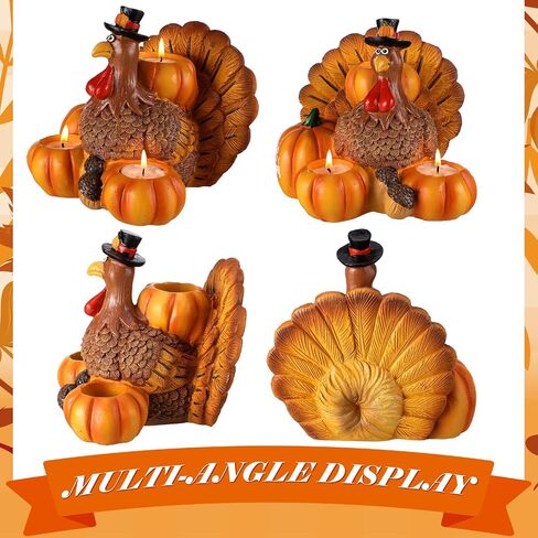 Thanksgiving Turkey Candle Holder Resin Pumpkin Turkey Tea Light Candle Holders Figurine Thanksgiving Decor for Fall Table Candleholder Centerpiece with Pumpkin Candle Holders, Candles Not Included in Saudi Arabia
