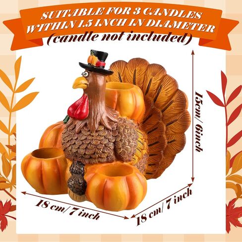 Thanksgiving Turkey Candle Holder Resin Pumpkin Turkey Tea Light Candle Holders Figurine Thanksgiving Decor for Fall Table Candleholder Centerpiece with Pumpkin Candle Holders, Candles Not Included in Saudi Arabia