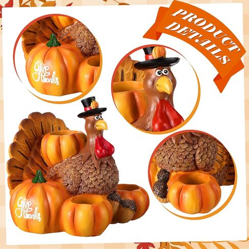 Thanksgiving Turkey Candle Holder Resin Pumpkin Turkey Tea Light Candle Holders Figurine Thanksgiving Decor for Fall Table Candleholder Centerpiece with Pumpkin Candle Holders, Candles Not Included in Saudi Arabia