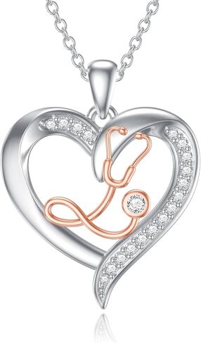 قلادة سماعة الطبيب S925 من الفضة الاسترليني ممرضة الطبيب سماعة الطبيب قلادة على شكل قلب متقاطع مجوهرات التمريض الطب موضوع الهدايا للطبيب ممرضة التخرج الطبي طالب الطب البيطري RN in Kuwait