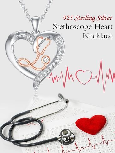 قلادة سماعة الطبيب S925 من الفضة الاسترليني ممرضة الطبيب سماعة الطبيب قلادة على شكل قلب متقاطع مجوهرات التمريض الطب موضوع الهدايا للطبيب ممرضة التخرج الطبي طالب الطب البيطري RN in Kuwait