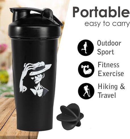 Pirate Anime Shaker Bottle - 20 Ounce - Shaker Bottle with Shaker Ball - Nutrient Shake - Protein Shake, Meal Prep & Replacement - Gym Workout Bottle - Anime (Black) in Saudi Arabia