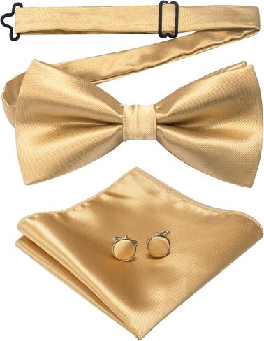 JEMYGINS Mens Solid Color Pre-tied Bow Tie and Pocket Square Cufflink Set in Kuwait