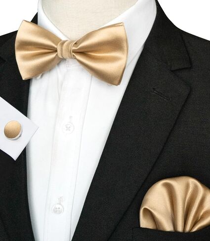 JEMYGINS Mens Solid Color Pre-tied Bow Tie and Pocket Square Cufflink Set in Kuwait