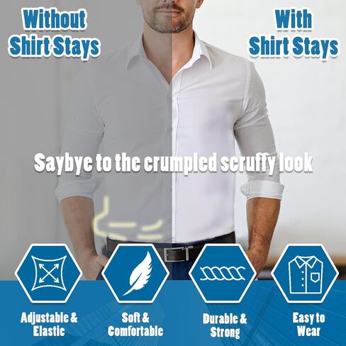 STAY GENT Y-Style Shirt Stays For Men with Non-Slip Locking Clamps and Adjustable Elastic Straps in Kuwait