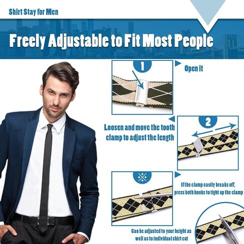STAY GENT Y-Style Shirt Stays For Men with Non-Slip Locking Clamps and Adjustable Elastic Straps in Kuwait