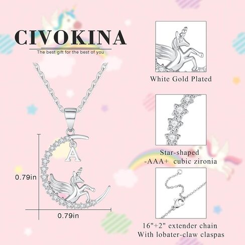 Unicorns Gifts for Girls, Rose Gold/White Gold Plated CZ Unicorn Necklace for Girls Letter Initial Unicorn Necklace Jewelry Unicorn Gifts for Girls Kids Little Girls in Saudi Arabia