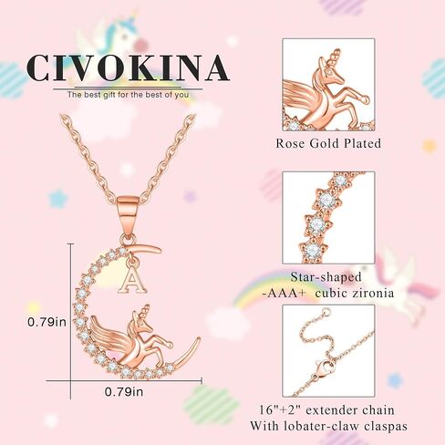 Unicorns Gifts for Girls, Rose Gold/White Gold Plated CZ Unicorn Necklace for Girls Letter Initial Unicorn Necklace Jewelry Unicorn Gifts for Girls Kids Little Girls in Saudi Arabia