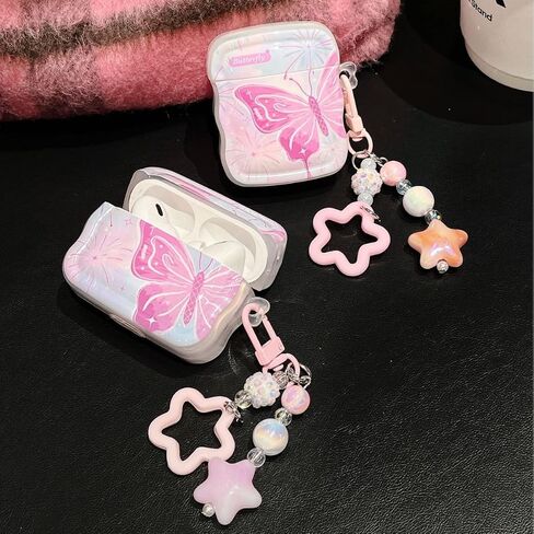 متوافق مع AirPods 2&1، جراب Fireworks Butterfly، تصميم لطيف على شكل نجمة بلينغ ستار، جراب واقٍ ناعم من مادة TPU مضاد للصدمات للفتيات والنساء - وردي in Saudi Arabia