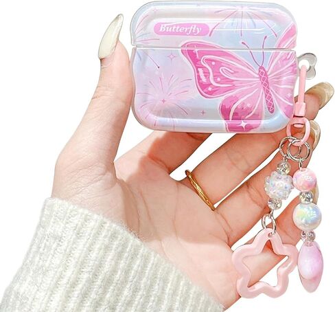 متوافق مع AirPods 2&1، جراب Fireworks Butterfly، تصميم لطيف على شكل نجمة بلينغ ستار، جراب واقٍ ناعم من مادة TPU مضاد للصدمات للفتيات والنساء - وردي in Saudi Arabia