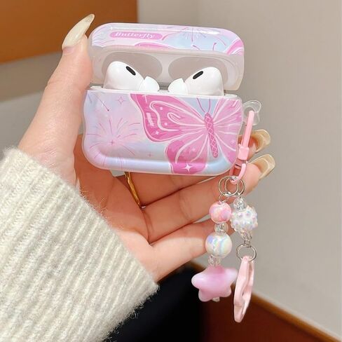 متوافق مع AirPods 2&1، جراب Fireworks Butterfly، تصميم لطيف على شكل نجمة بلينغ ستار، جراب واقٍ ناعم من مادة TPU مضاد للصدمات للفتيات والنساء - وردي in Saudi Arabia