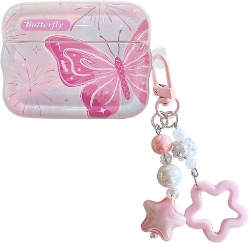 متوافق مع AirPods 2&1، جراب Fireworks Butterfly، تصميم لطيف على شكل نجمة بلينغ ستار، جراب واقٍ ناعم من مادة TPU مضاد للصدمات للفتيات والنساء - وردي in Saudi Arabia