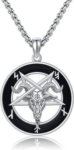 قلادة الشيطان 925 الفضة الاسترليني مقلوب الخماسي قلادة قلادة baphomet رأس الماعز قلادة مع الطاغوت رأسا على عقب الصليب مجوهرات شيطانية هدية وثنية للنساء الرجال in Kuwait
