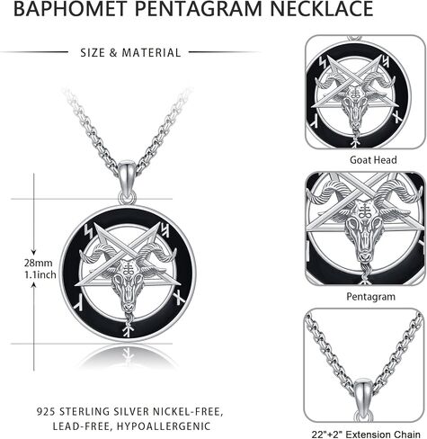 قلادة الشيطان 925 الفضة الاسترليني مقلوب الخماسي قلادة قلادة baphomet رأس الماعز قلادة مع الطاغوت رأسا على عقب الصليب مجوهرات شيطانية هدية وثنية للنساء الرجال in Kuwait