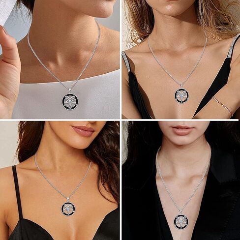 قلادة الشيطان 925 الفضة الاسترليني مقلوب الخماسي قلادة قلادة baphomet رأس الماعز قلادة مع الطاغوت رأسا على عقب الصليب مجوهرات شيطانية هدية وثنية للنساء الرجال in Kuwait