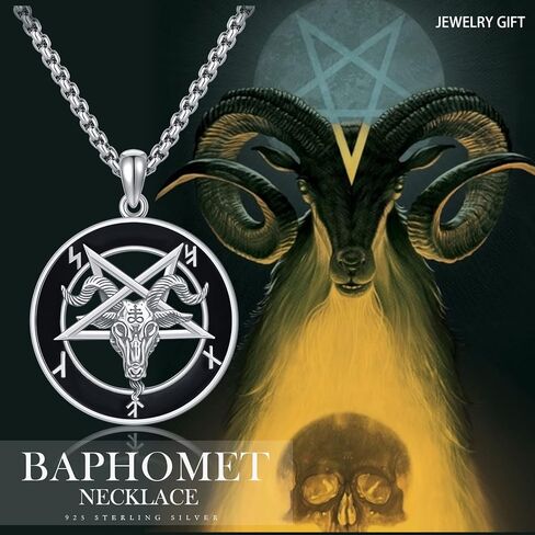 قلادة الشيطان 925 الفضة الاسترليني مقلوب الخماسي قلادة قلادة baphomet رأس الماعز قلادة مع الطاغوت رأسا على عقب الصليب مجوهرات شيطانية هدية وثنية للنساء الرجال in Kuwait