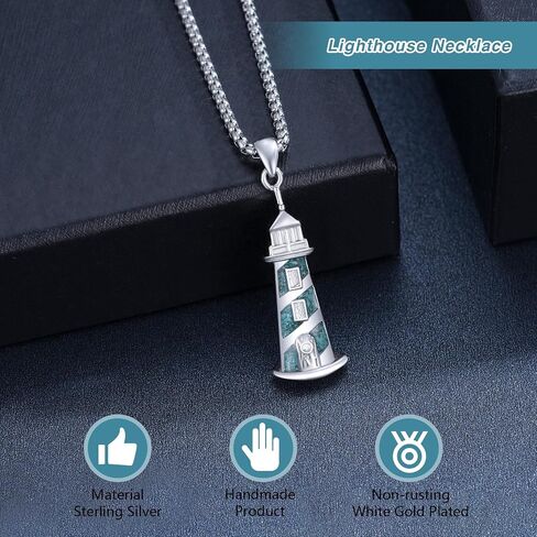 Lighthouse Necklace for Graduation 925 Sterling Silver Dainty Turquoise Lighthouse Pendant Nautical Sailor Lighthouse Jewelry Gift for Men Women in Saudi Arabia